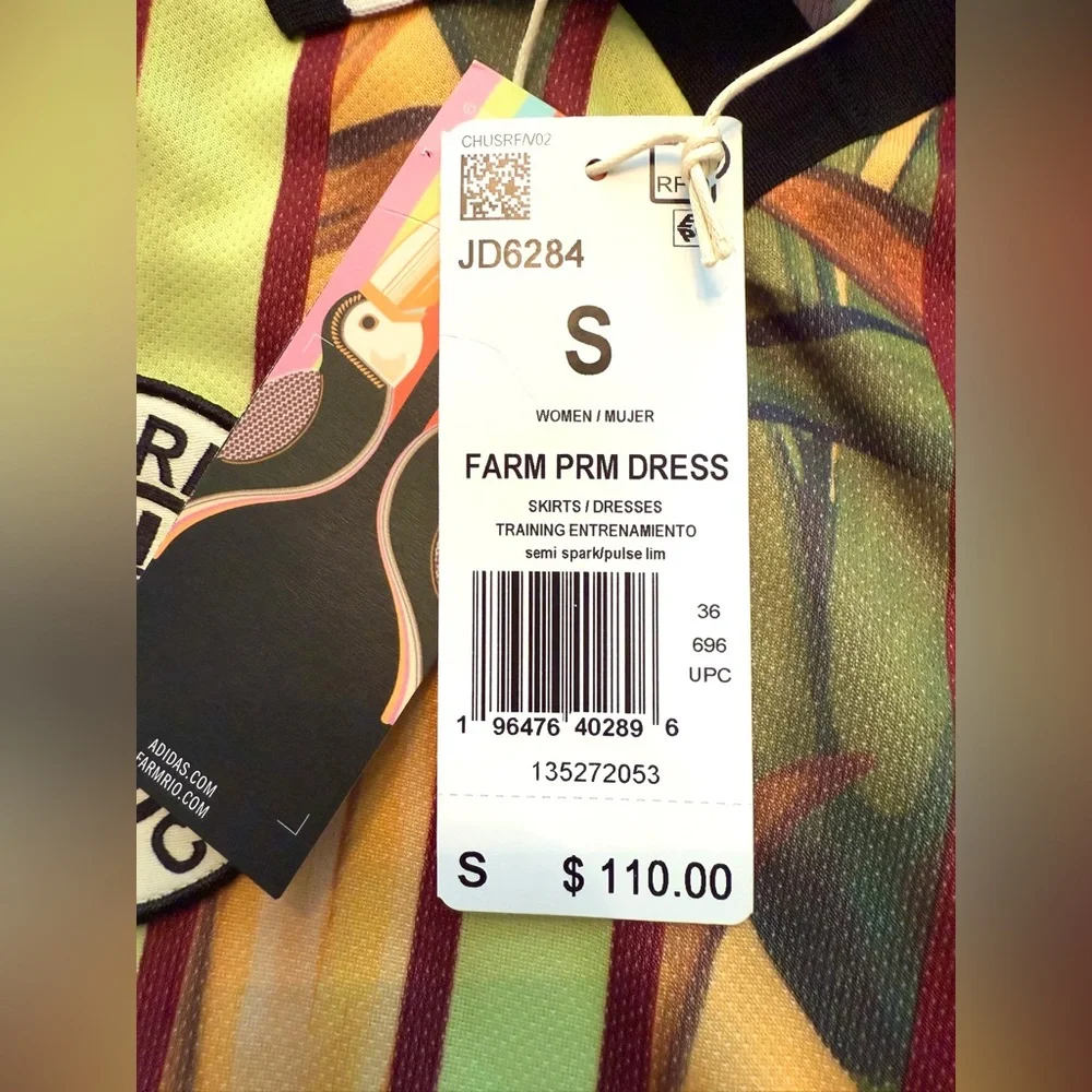 Adidas x FARM Rio Tropical Print Jersey Sporty Dress JD6284 Size Small NWT - Picture 3 of 17